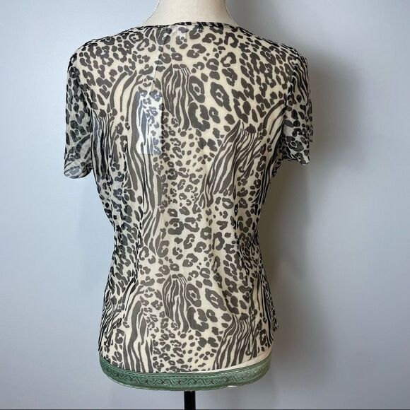 NWT Antistar Black & White Animal Cheetah Zebra Print Short Sleeve Sheer size L - Picture 7 of 11